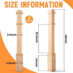 Wonderjune 1 Pcs 48 Inch Red Oak Stair Newel Post 3 1/2 Post And 4 1/2 Pedestal
