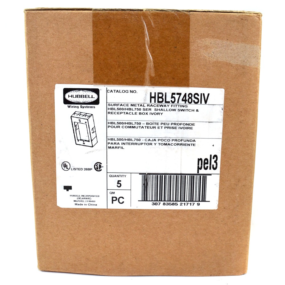 (5) Hubbell HBL5748SIV Rectangular Raceway LP Switch 1-Gang Receptacle Box