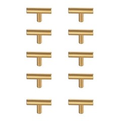 Pemberly Row Modern Zinc Alloy T Bar Pull Multipack in Brass (Set of 10)