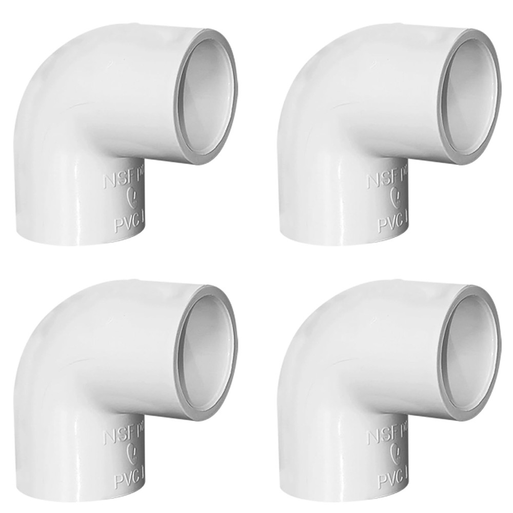 4Pcs 1-1/2″ PVC 90 Degree Elbow, 2 Way Right Angle Pipe 1-1/2 INCH, White