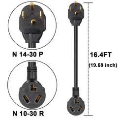1.5FT 3 Prong to 4 Dryer Adapter, 4 3 10-30P 14-30R, Black