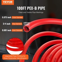 VEVOR PEX-B Pipe 3/4 Inch x 100 Feet, Non-Oxygen Barrier Flexible 100ft, Red