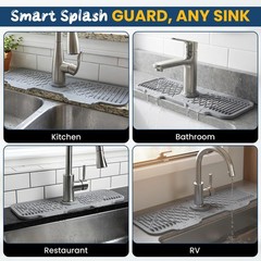 ZANVERO Extra Thick Silicone Faucet Mat for Kitchen & Bathroom 17″ x 6″, Gray