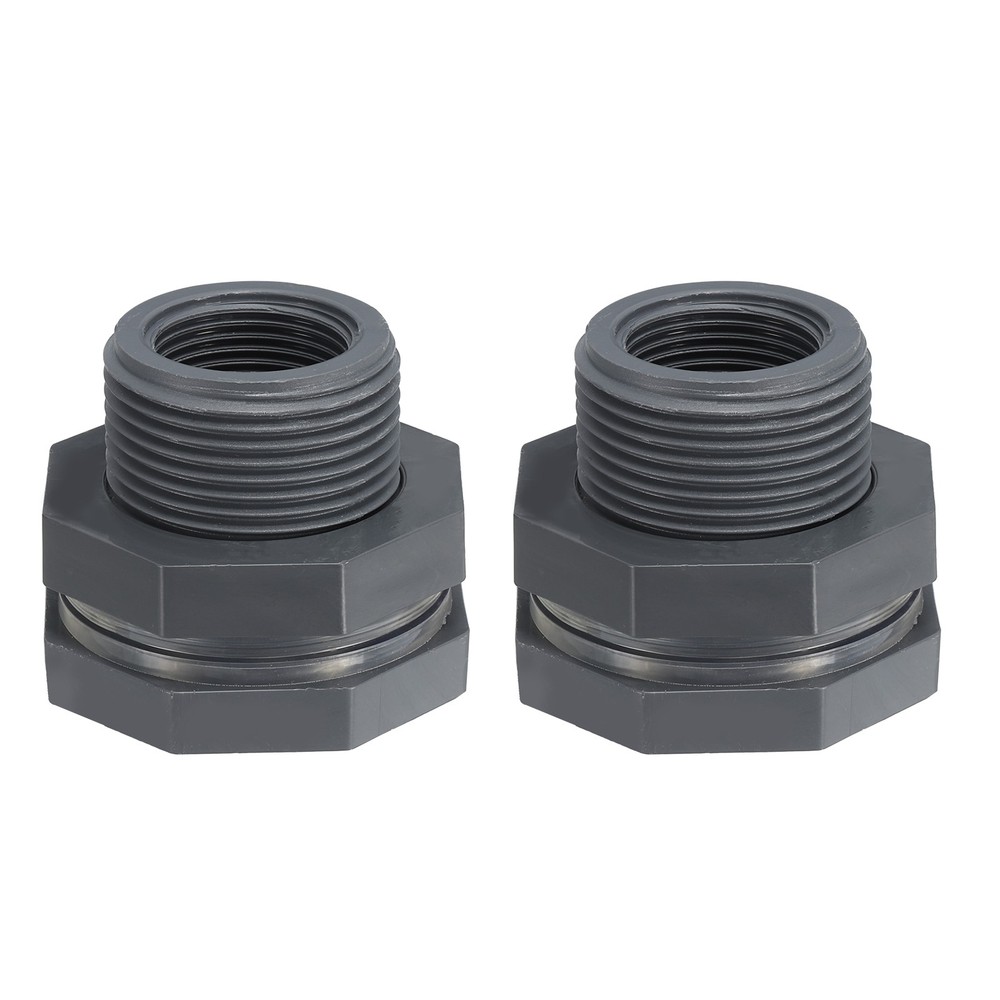 2Pcs PVC Bulkhead Fitting NPT 3/4″ Water Tank Connector Gray