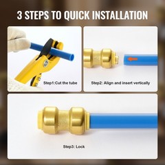 Uimoso 1/2″ Brass Push-Fit Pipe Fittings, Set of 12 for Air Systems