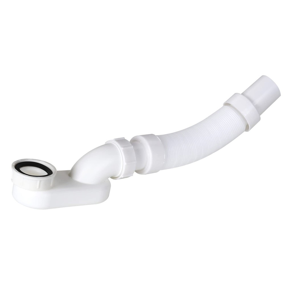 Flexible Freestanding Tub Drain Kit – Low Profile Flat P 1 1/2 inch, White