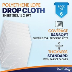 Ecotez 6 Pack 12 X 9 Ft Extra Large Plastic Drop Cloth For Painting – Light