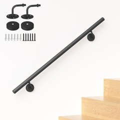 Kwdobuus 2Ft Industrial Metal Stair Handrailround Pipe Stair Railing For