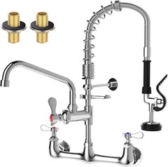 NEW! 21″ High Commercial Pre-Rinse Sink Faucet, Wall Mount, 8″ Adjustable Center