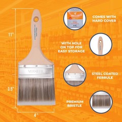 12-Pack – 4″ Flat Brushes for All Latex and Oil Paints & Stains