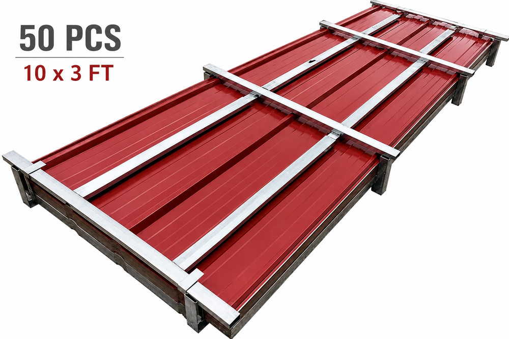 50PCS 10x3FT 25GA Corrugated Metal Roofing Wall Panels Red Steel 1500 SQFT