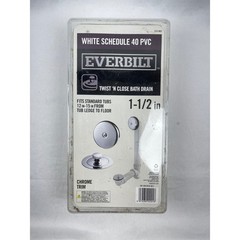 Everbilt Twist N Close Bath Drain Kit 1-1/2″ White PVC Chrome Trim 215 902