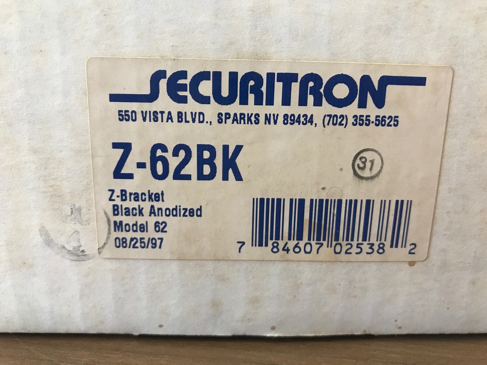 Securitron Z-62BK, Z-Bracket, Black Anodized, New Old Stock in factory box