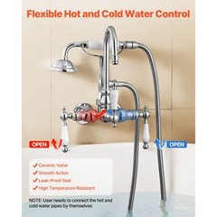Wall – Mounted Clawfoot Tub Faucet with Handheld Shower, Polished Chrome, 59
