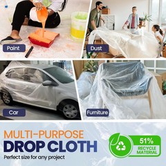 Ecotez 6 Pack 12 X 9 Ft Extra Large Plastic Drop Cloth For Painting – Light