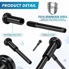 Blulu 100 Pack Invisible Cable Railing kit, T316 Stainless 1/8 inch, Black