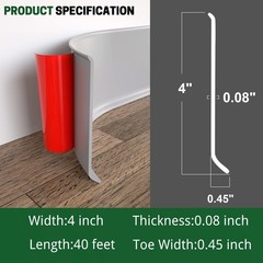 GAMZAU 4″x40ft Gray Flexible Vinyl Wall Base Peel & Stick Molding Self-Adhesive