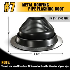 VIVIDA #7 EPDM Metal Roofing Flashing Boot for Pipe 6″-11″ Black 1 Pack