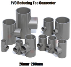 PVC Reducing Tee Connector T Shape Water Supply Pipe Fitting Grey 20mm~200mm