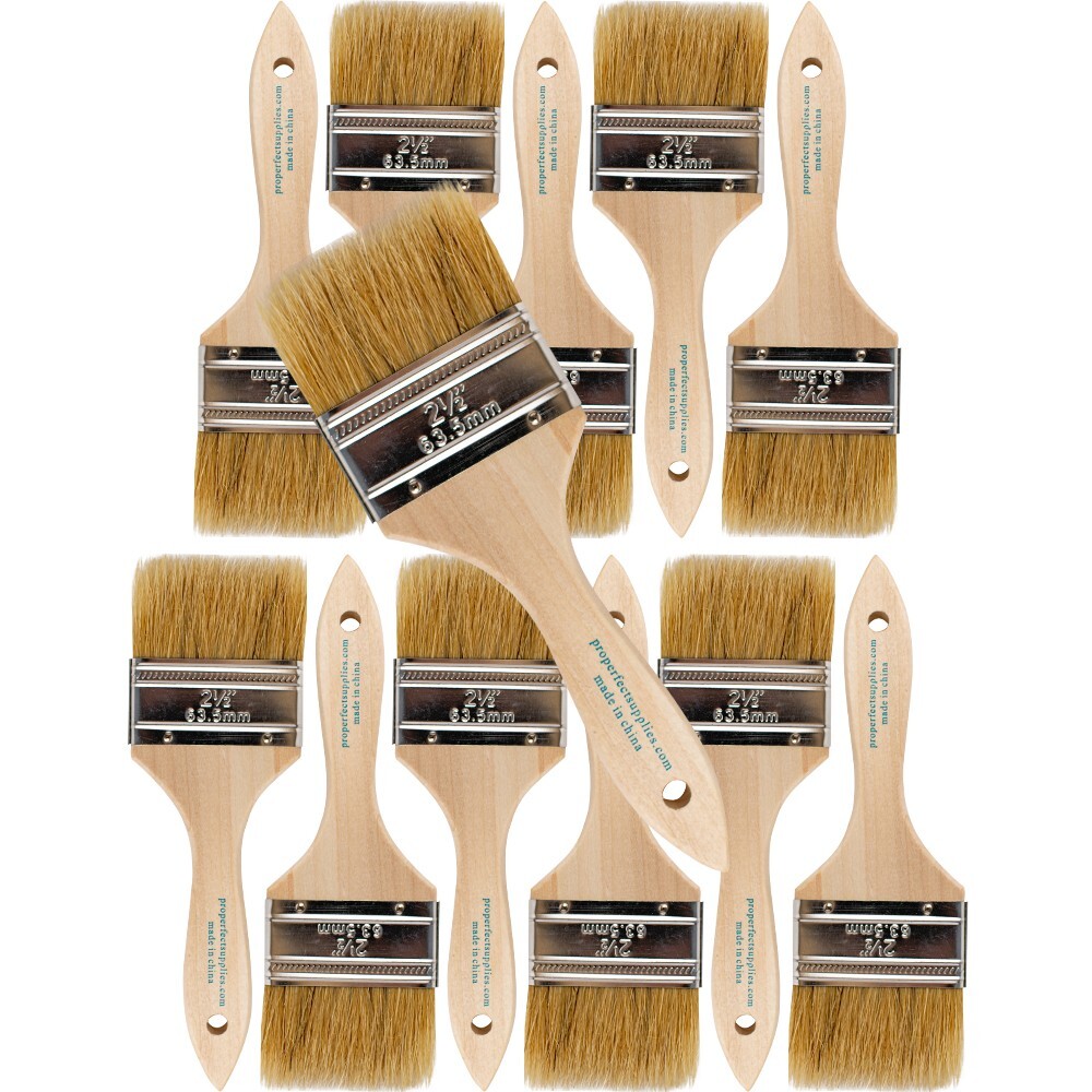12 Pack – 2.5″ Chip Brushes for Paints, Stains, Varnishes, Glues & Gesso