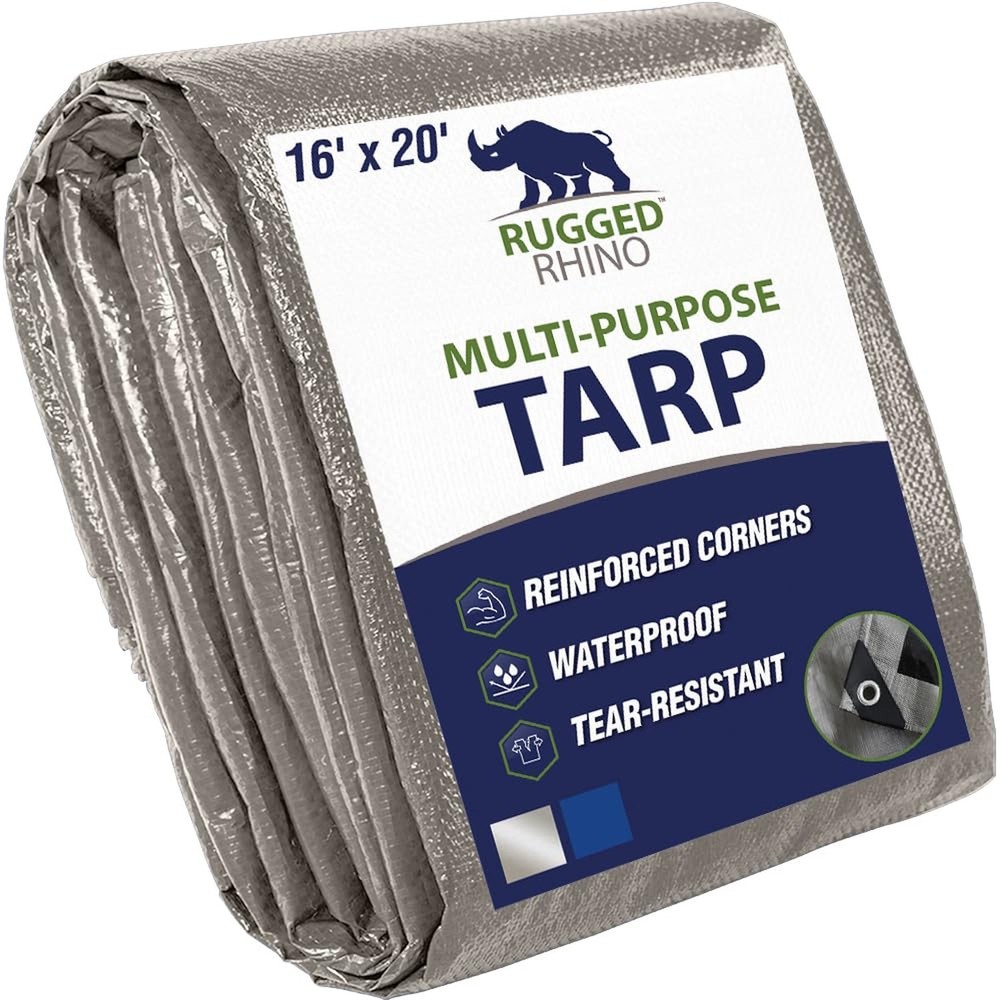RUGGED RHINO Heavy Duty Waterproof Tarp, 16×20, UV and Tear Resistant Cover w…