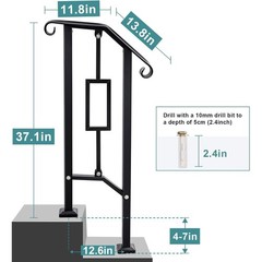 Lmrstoo Black Handrails For Outdoor Steps Heavy Duty Double Post Railing Fits