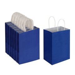 Oikss 100 Pack 5.25×3.25×8.25 Inch Small Royal Blue Kraft Paper Bags with Han…