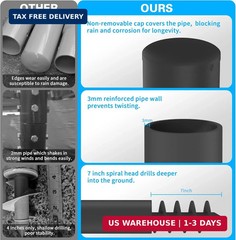 Shade Sail Pole, 12Ft Sun Shade Sail Pole with Spiral Drill Bit, Heavy Duty Shad