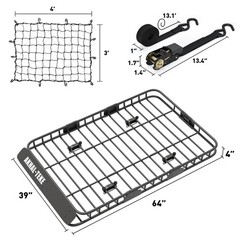 Roof Rack Basket, Upgraded 64″x 39″x 4″ Roof Rack Cargo Carrier with 3′ X 4′ …