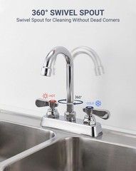 Deck Mount Commercial Hand Wash Sink Faucet 4 inch Center, Gooseneck Spout