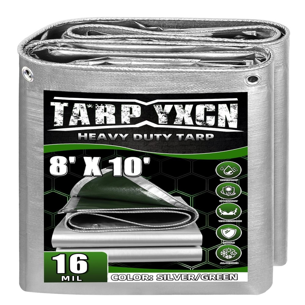 Extra Heavy Duty Tarp 8×10 Ft, 16 Mil Thick Waterproof Poly Tarps Cover UV Re…