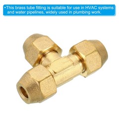 1/4″ x 1/4″ x 1/4″ Brass Fitting, 2 Pack Flare Tee Tube Fitting with Nut
