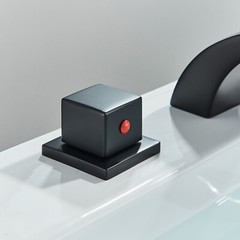 LED Waterfall Bathroom Basin Sink Faucet 2 Square Handle Mixer Tap Matte Black