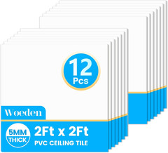 Drop Ceiling Tiles, 12 Pack Ceiling Tile 2Ft X 2Ft PVC Panel Cover 5Mm Waterproo