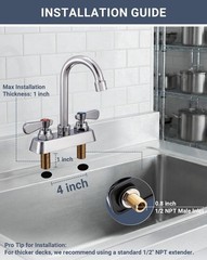 Commercial Bar Sink Faucet 4″ Center 2 hole with 3-1/2″ Gooseneck Swivel Spout