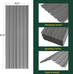 Corrugated Metal Roofing Panels, 10x 5.1ft Galvanized Steel Shed Siding