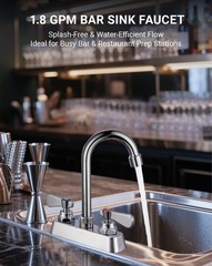 Commercial Bar Sink Faucet 4″ Center 2 hole with 3-1/2″ Gooseneck Swivel Spout