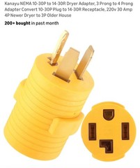 Kanayu Dryer Adapter NEMA 10-30P to 14-30R 30A 3Prong to 4Prong Yellow Plug