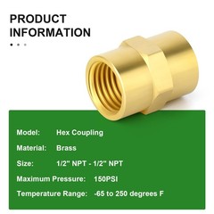 TAISHER 8PCS Brass Pipe Fitting, Coupling, 1/2-Inch Female 1/2″ NPT, Yellow