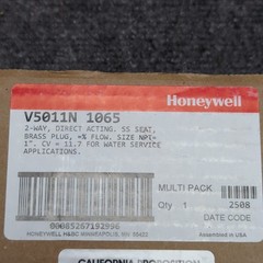 HONEYWELL 1″ NPT Control Globe Valve V5011N 1065, 2 Way, Water Service 11.7 Cv