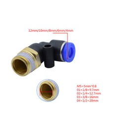 Male 90° Elbow Push In Fit Pneumatic Fittings Air Line Water Hose Tube Fitting