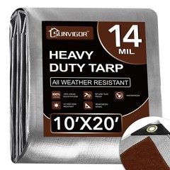 Sunvigor Tarp Waterproof 10x20Ft, Heavy Duty Tarp Cover Extra Thick 14 Mil Te…