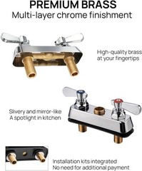 Commercial Brass Kitchen Faucet, 4″ Center Deck Mount, 3-1/2″ Gooseneck Spout