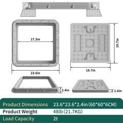 24×24 Inch Square Manhole Cover and Frame, Solid Septic Tank Cover, Recessed …