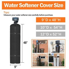 Water Softener Cover Outdoor Insulated, 3 Layers 9”D x48”H, Black