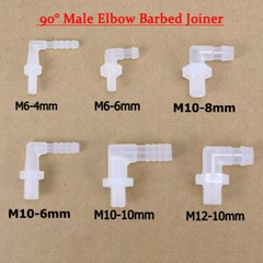 Plastic 90° Male Elbow Barbed Joiner Hose Tail Connector Pipe Fittings Air Water