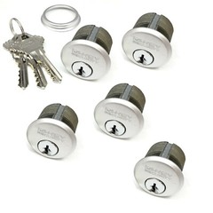 5 New Mortise Lock Cylinders 1″ for Store Front Door Adams Rite Brass and 3 Keys