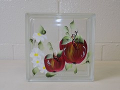 Hand Painted Glass Block 7.75” Decorative Wall Insert Backlit Ready Apple Design