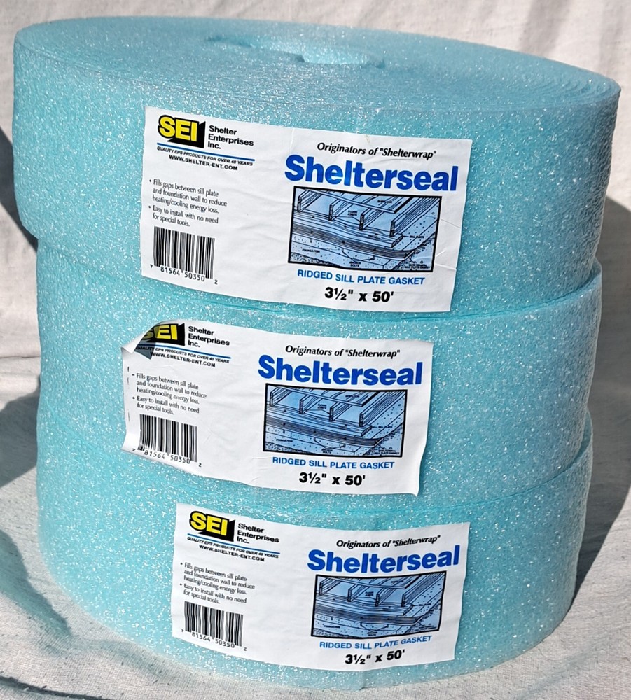 (3 rolls) Shelterseal 3 1/2 in x 50 ft Ridged Sill Plate Gasket Blue