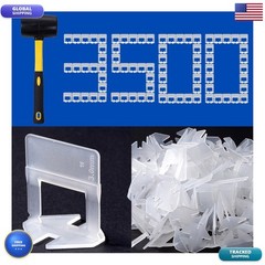Tile Leveling System Clips 1/8 inch 3500 Piece with 16 oz Rubber Mallet Hammer